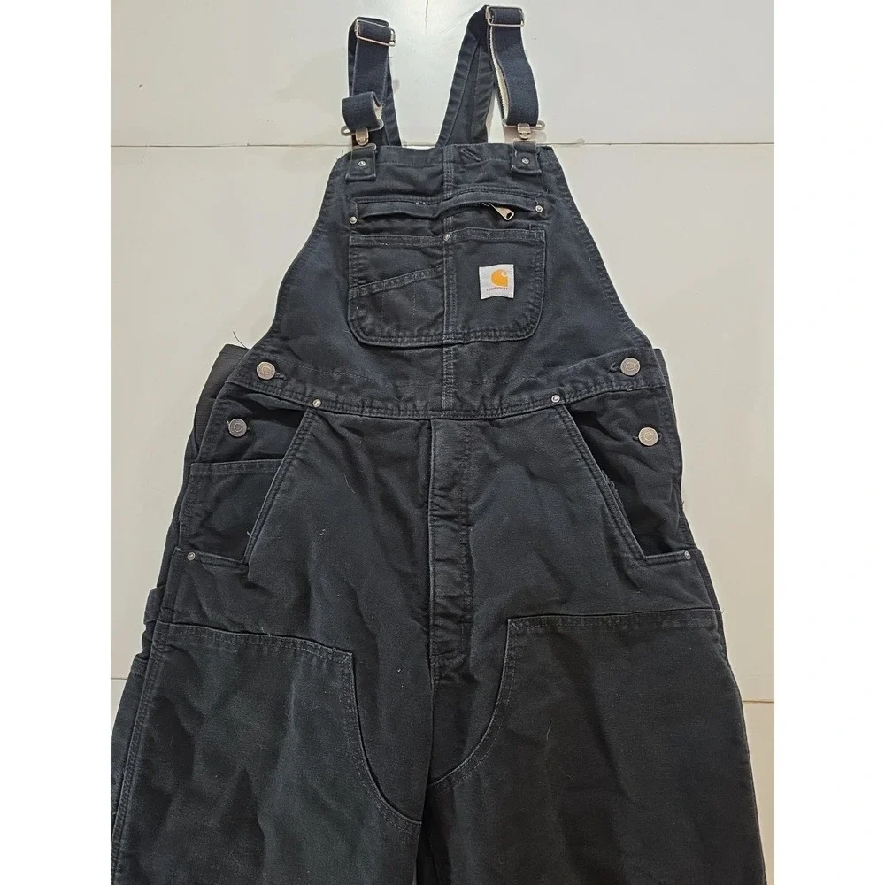 Carhartt 104031 Insulated Bib Overalls Men M Regular Black Quilt Lined Work Pant